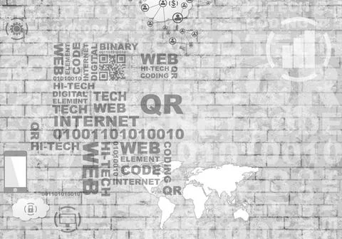 Grey hi-tech internet design on brick wall Grey hi-tech internet design on... 库存照片