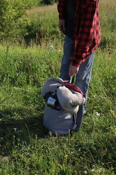 A grey hiking backpack Stock Photos