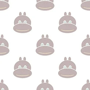 Grey hippo seamless texture, isolated vector Stock Illustration