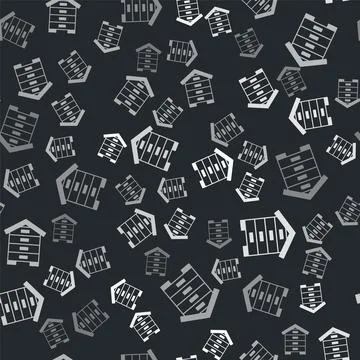 Grey Hive for bees icon isolated seamless pattern on black background. Beehive Ilustración de archivo