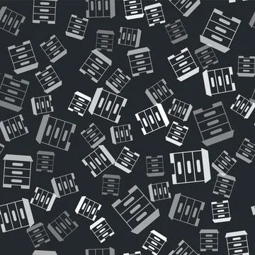 Grey Hive for bees icon isolated seamless pattern on black background. Beehive Ilustración de archivo