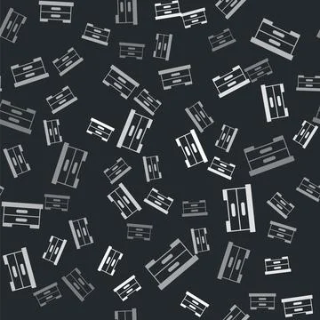 Grey Hive for bees icon isolated seamless pattern on black background. Beehive Ilustración de archivo
