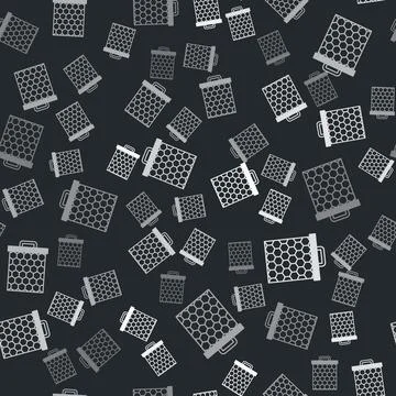 Grey Honeycomb icon isolated seamless pattern on black background. Honey cells Stock Illustration