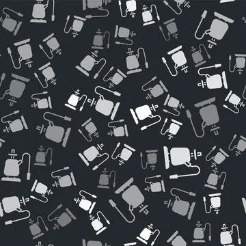 Grey Hookah icon isolated seamless pattern on black background. Vector Stock Illustration