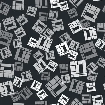 Grey House Edificio Mirador icon isolated seamless pattern on black backgroun 스톡 일러스트