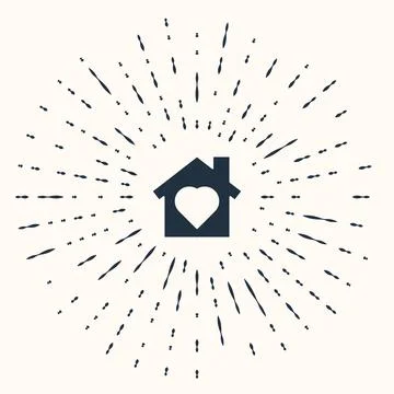 Grey House with heart inside icon isolated on beige background. Love home s.. Stock Illustration