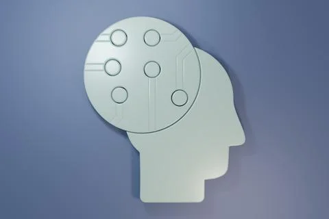 Grey Human brain as digital circuit board icon isolated on purple-blue back.. Stock Illustration