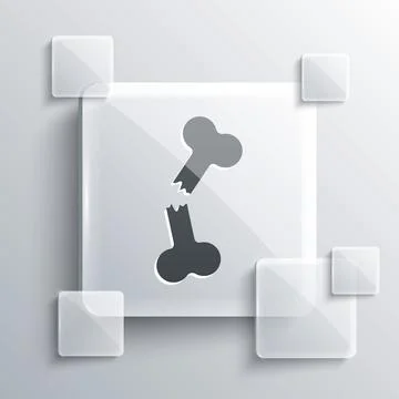 Grey Human broken bone icon isolated on grey background. Square glass panels. Illustrazione stock