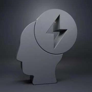 Grey Human head and electric symbol icon isolated on grey background. Minim.. Stockillustratie