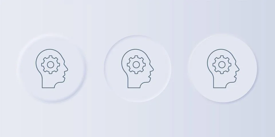 Grey Human head with gear inside icon isolated on grey background. Artifici.. Stock Illustration