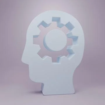 Grey Human head with gear inside icon isolated on purple background. Artifi.. Stock Illustration
