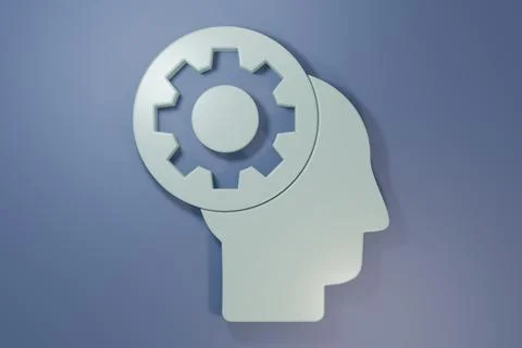 Grey Human head with gear inside icon isolated on purple-blue background. A.. Stock Photos