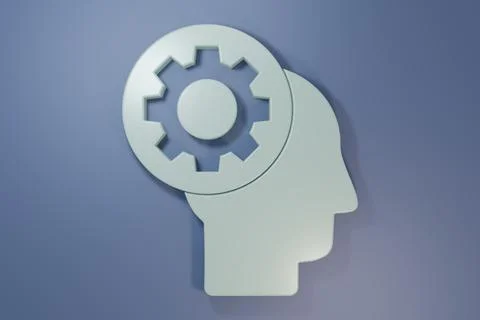 Grey Human head with gear inside icon isolated on purple-blue background. A.. Stock Photos