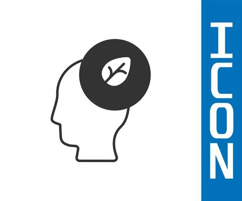 Grey Human head with leaf inside icon isolated Grey background. Vector 스톡 일러스트