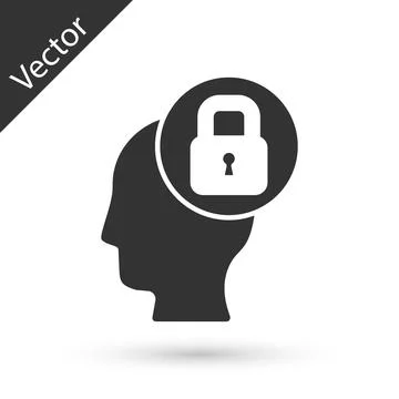 Grey Human head with lock icon isolated on white background. Vector Illustrazione stock