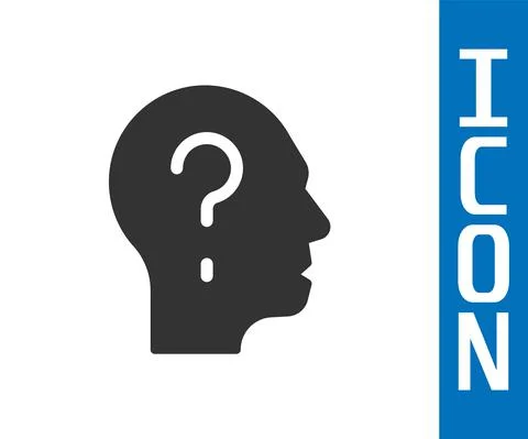Grey Human head with question mark icon isolated on white background. Vector Stock Illustration