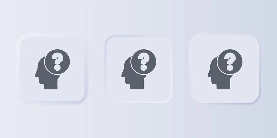 Grey Human head with question mark icon isolated on grey background. Set ic.. Stock Illustration