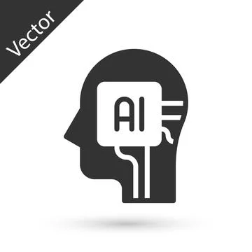 Grey Humanoid robot icon isolated on white background. Artificial intelligence Illustrazione stock
