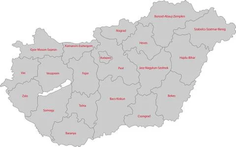 Grey Hungary map Stock Illustration