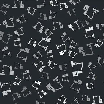 Grey Industrial machine robotic robot arm hand factory icon isolated seamless Illustrazione stock