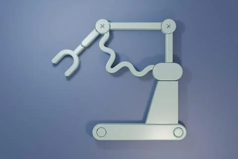 Grey Industrial machine robotic robot arm hand factory icon isolated on pur.. Stock Illustration