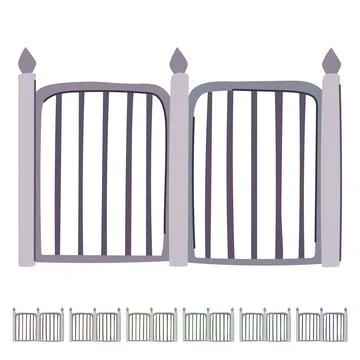 Grey iron gate opening isolated on white background graphic Stock Illustration