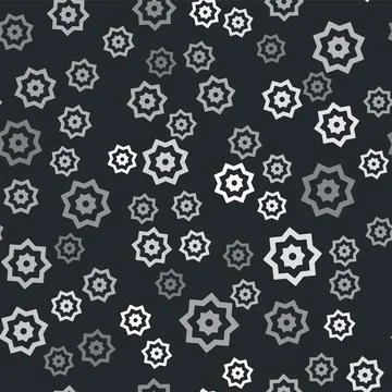 Grey Islamic octagonal star ornament icon isolated seamless pattern on black Stock Illustration
