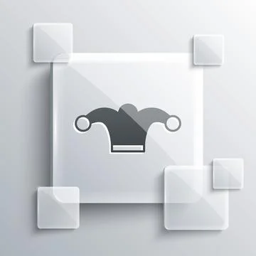 Grey Jester hat with bells isolated on grey background. Clown icon. Amusement 스톡 일러스트