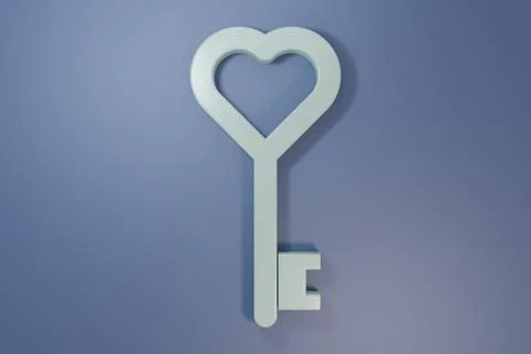 Grey Key in heart shape icon isolated on purple-blue background. Minimalism.. Stock Illustration