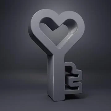 Grey Key in heart shape icon isolated on grey background. Happy Valentines .. Stock Illustration
