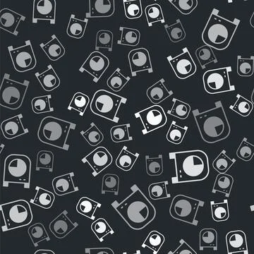Grey Kitchen timer icon isolated seamless pattern on black background. Cooking Stock Illustration