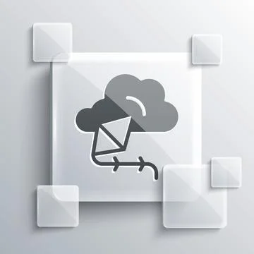 Grey Kite icon isolated on grey background. Square glass panels. Vector Stock Illustration