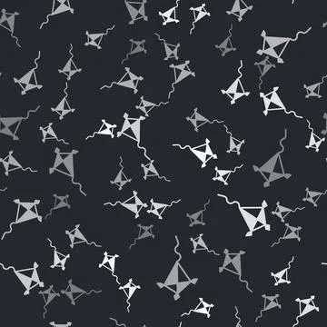 Grey Kite icon isolated seamless pattern on black background. Vector 스톡 일러스트