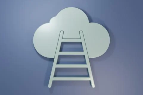 Grey Ladder leading to cloud icon isolated on purple-blue background. Stair.. Stock Illustration