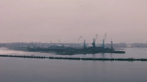 Grey landscape of Riga port Stock Footage 49092977