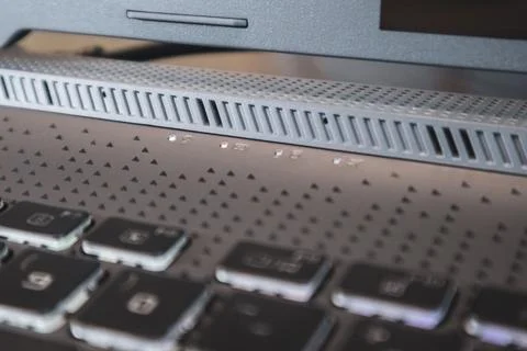 Grey laptop close-up design elements Foto stock