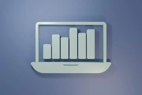 Grey Laptop with graph chart icon isolated on purple-blue background. Repor.. Stock Illustration