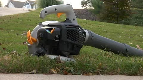 Grey Leaf Blower Turn on &amp; Idle 스톡 동영상 12358582