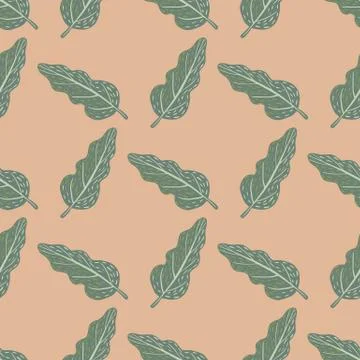 Grey leaf elements seamless doodle hand drawn pattern. Foliage print. Pink li イラスト素材