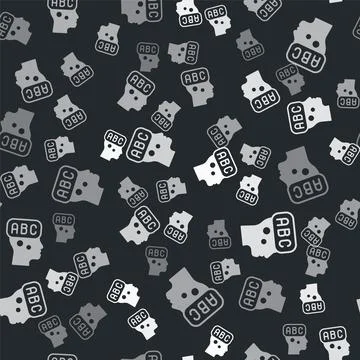 Grey Learning foreign languages icon isolated seamless pattern on black Stock Illustration