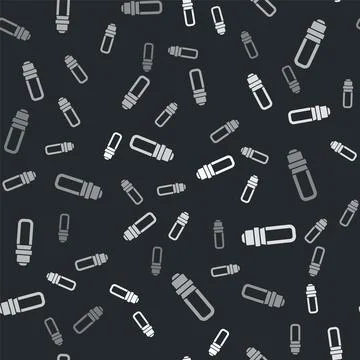 Grey LED light bulb icon isolated seamless pattern on black background Stock Illustration