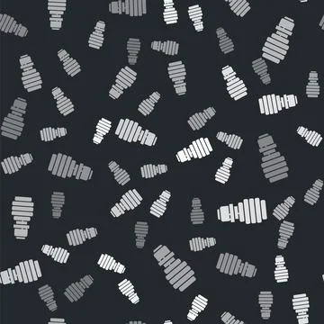 Grey LED light bulb icon isolated seamless pattern on black background Stock Illustration