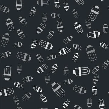 Grey LED light bulb icon isolated seamless pattern on black background Stock Illustration