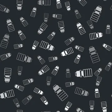 Grey LED light bulb icon isolated seamless pattern on black background. Eco.. Stock Illustration