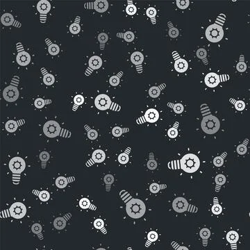 Grey Light bulb with concept of idea icon isolated seamless pattern on blac.. Illustrazione stock