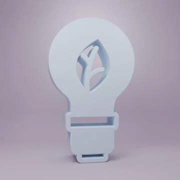 Grey Light bulb with leaf icon isolated on purple background. Eco energy co.. Stock Illustration