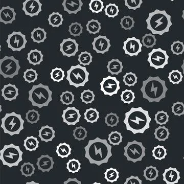 Grey Lightning bolt icon isolated seamless pattern on black background. Flash Illustrazione stock