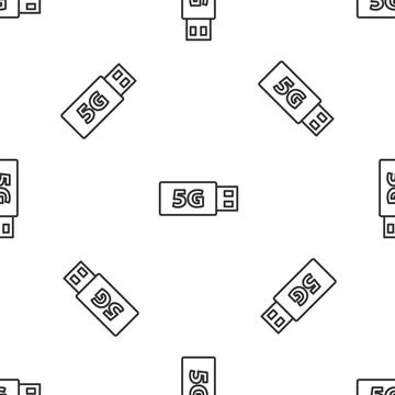 Grey line 5G modem for fast mobile Internet icon isolated seamless pattern on Illustrazione stock
