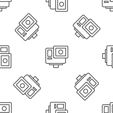 Grey line Action extreme camera icon isolated seamless pattern on white Stock Illustration