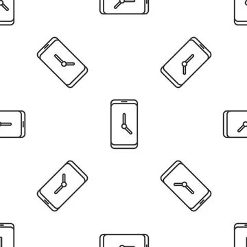 Grey line Alarm clock app smartphone interface icon isolated seamless pattern Stock Illustration